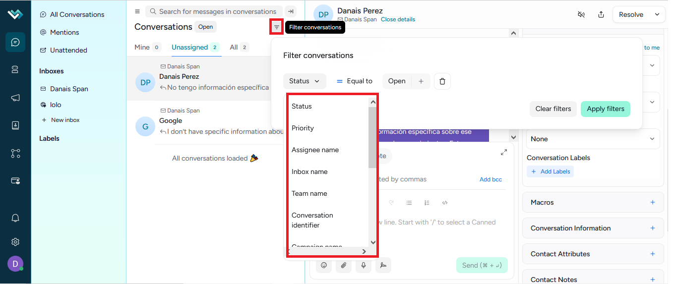 Filter Conversations