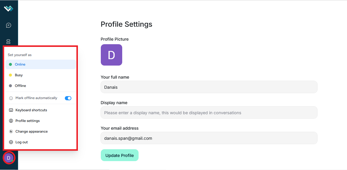 Profile settings