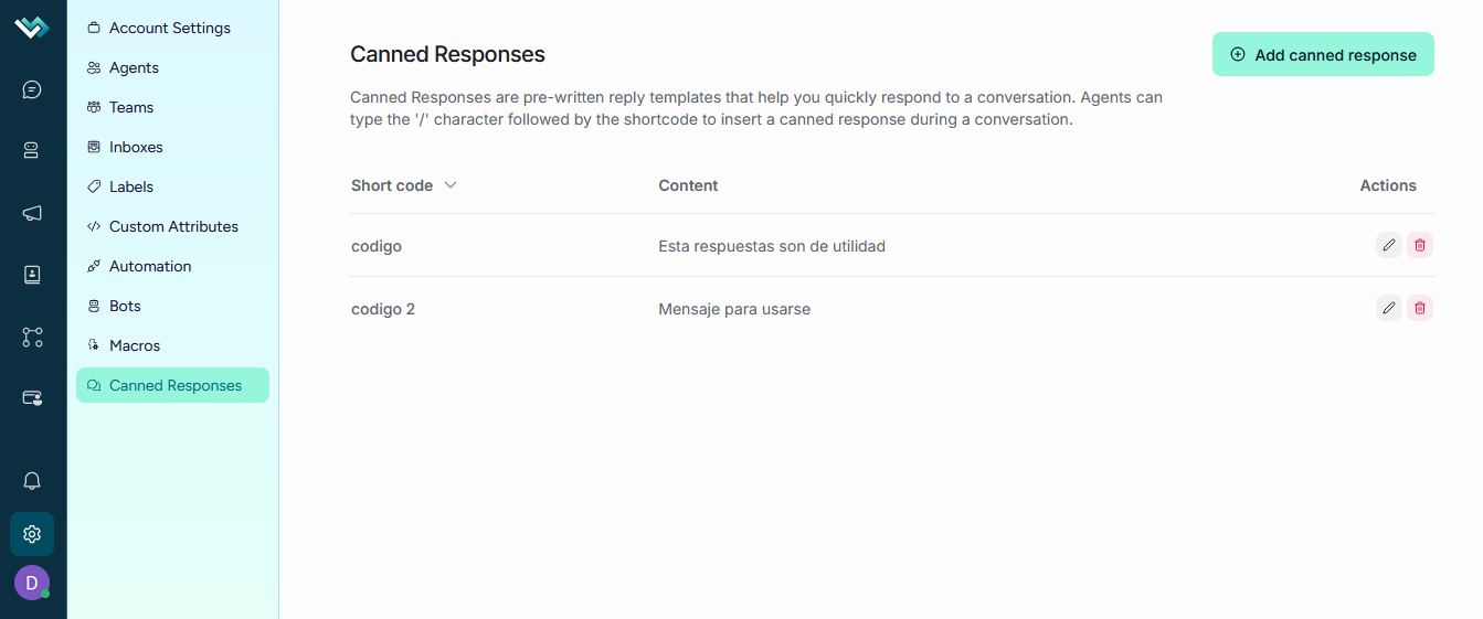Predefined responses